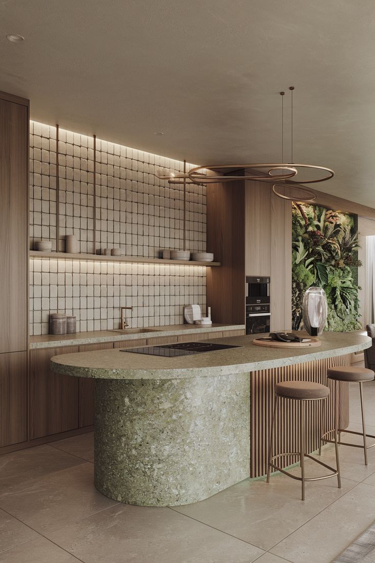 Custom Curved Green Terrazzo Island Counter Bar